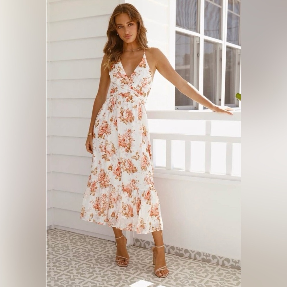 Hello Molly Free Loves Floral Open Back Midi Dress Feminine Coquette